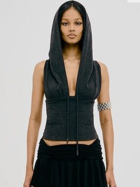 NWT- Ghostboy European Sleeveless Versatile Hooded Tunic Top in Charcoal Gray